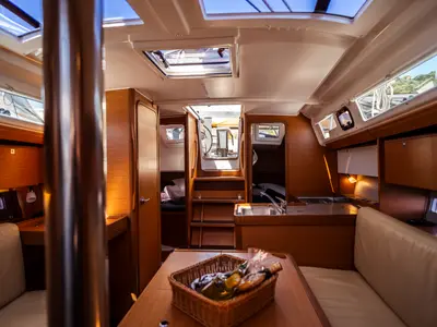 Salon of Monia, a Dufour 360 Grand Large sailboat at Olbia, Italy