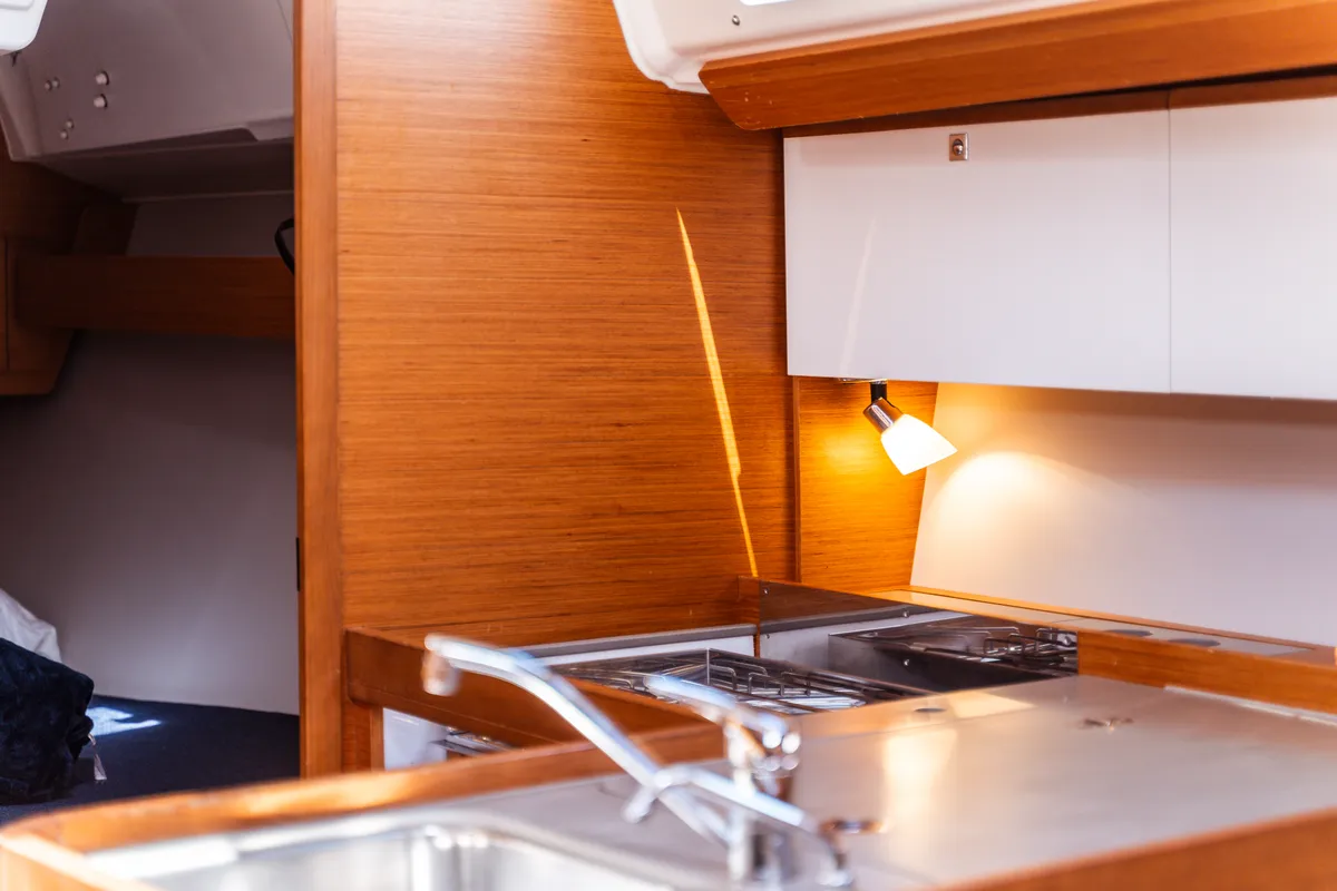 Galley of Monia, a Dufour 360 Grand Large sailboat at Olbia, Italy