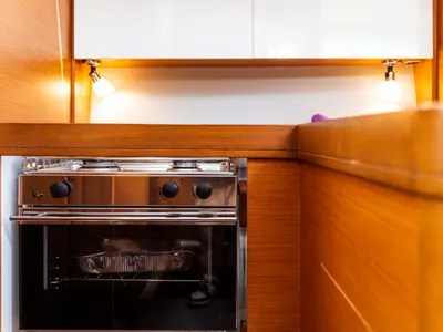 Galley of Monia, a Dufour 360 Grand Large sailboat at Olbia, Italy