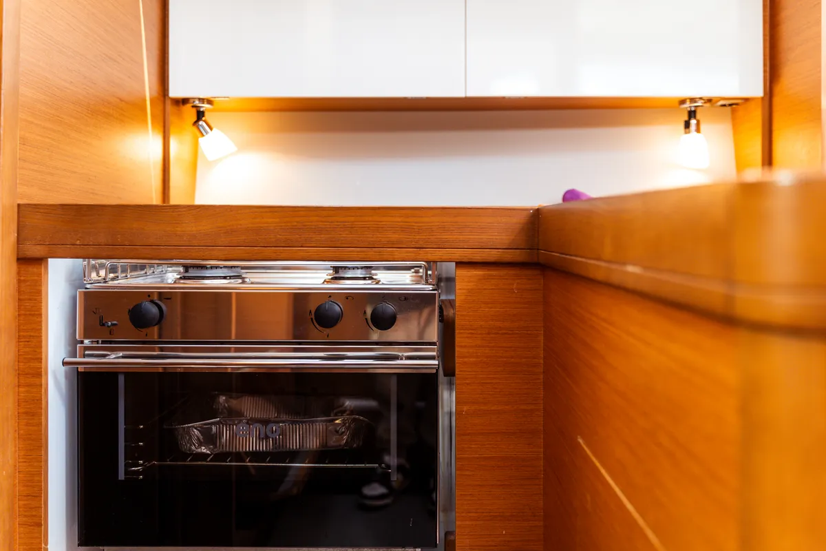 Galley of Monia, a Dufour 360 Grand Large sailboat at Olbia, Italy