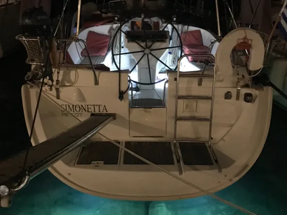 Exterior view of Simonetta, a Beneteau Oceanis 411 sailboat at Nea Peramos, Greece