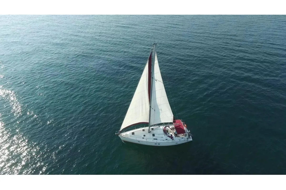 Exterior view of Simonetta, a Beneteau Oceanis 411 sailboat at Nea Peramos, Greece
