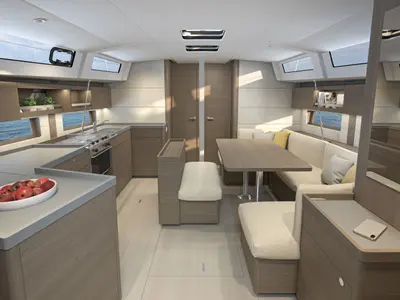 Salon of Tempranillo, a Beneteau Oceanis 47 sailboat at Seget Donji, Croatia