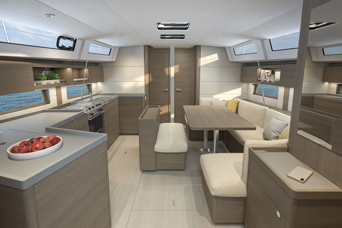 Salon of Tempranillo, a Beneteau Oceanis 47 sailboat at Seget Donji, Croatia