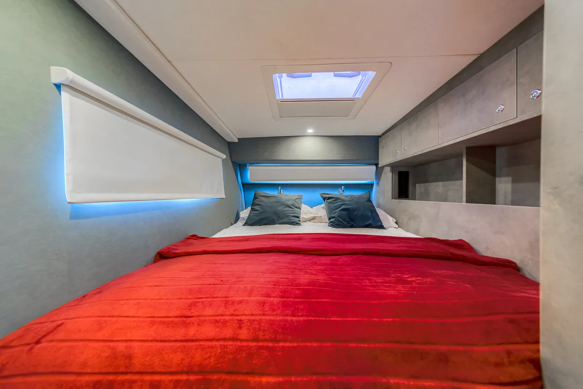 Cabin on Turquoise, a Luna 47 Power catamaran at Funchal, Portugal