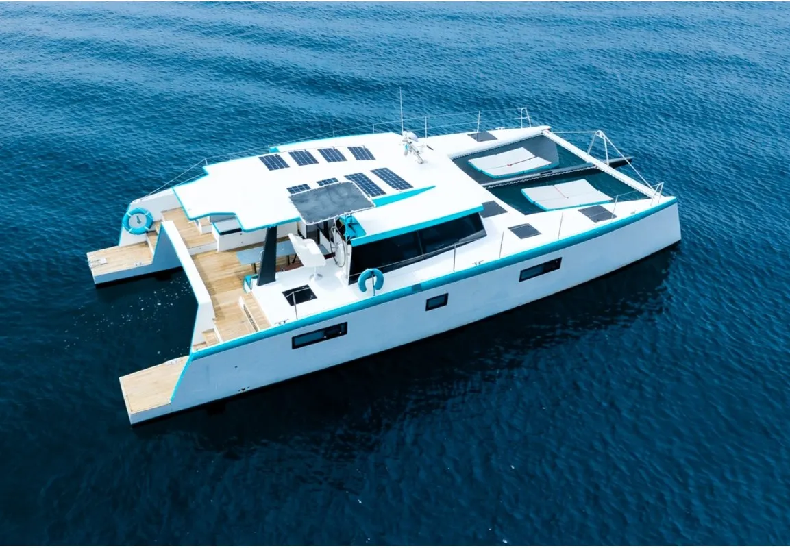 Turquoise, a Luna 47 Power catamaran at Funchal, Portugal