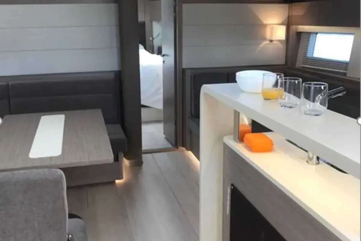 Salon of Ananija II, a Hanse 588 sailboat at Marmaris, Turkey