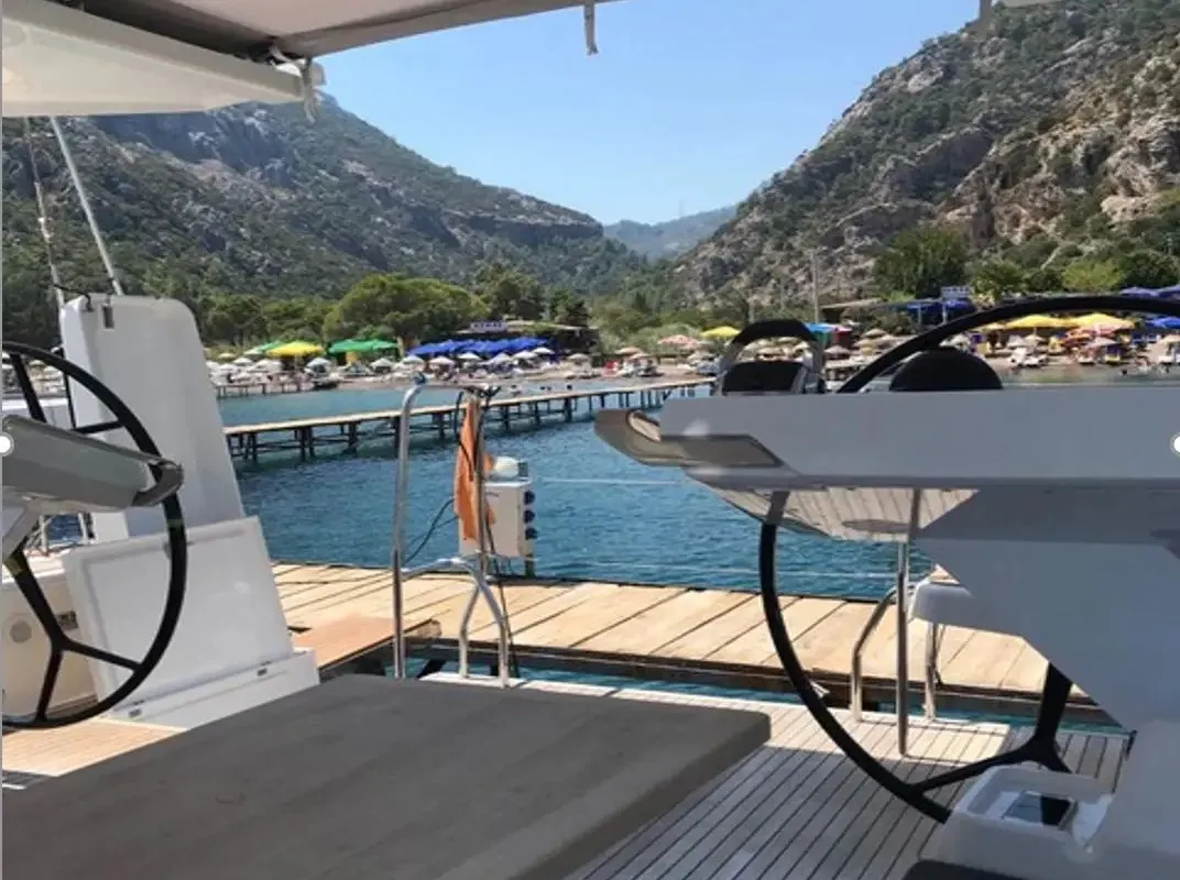 Cockpit of Ananija II, a Hanse 588 sailboat at Marmaris, Turkey
