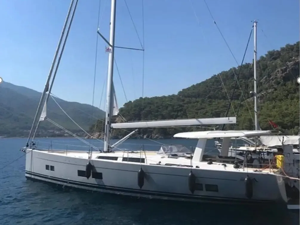 Exterior view of Ananija II, a Hanse 588 sailboat at Marmaris, Turkey