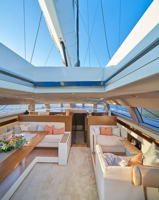 Salon of Aenea, a CNB 76 sailboat at Grad Kaštela, Croatia