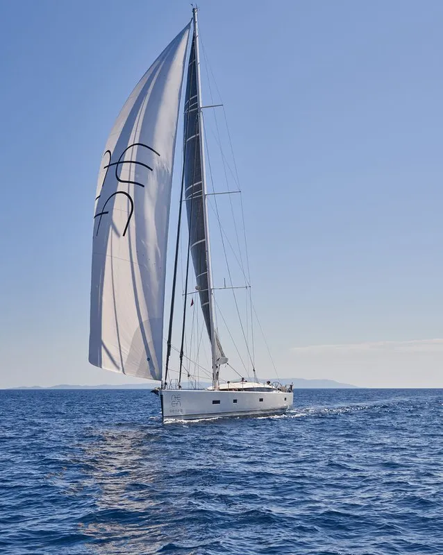 Exterior view of Aenea, a CNB 76 sailboat at Grad Kaštela, Croatia