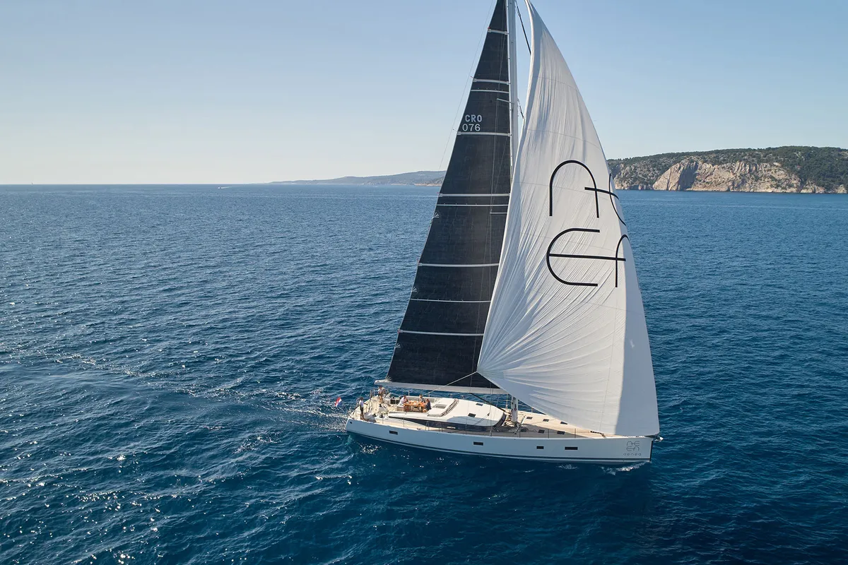 Exterior view of Aenea, a CNB 76 sailboat at Grad Kaštela, Croatia