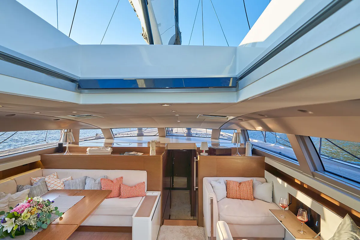 Salon of Aenea, a CNB 76 sailboat at Grad Kaštela, Croatia