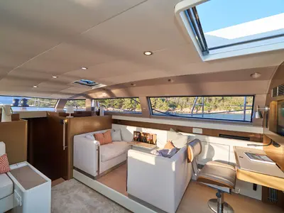 Salon of Aenea, a CNB 76 sailboat at Grad Kaštela, Croatia