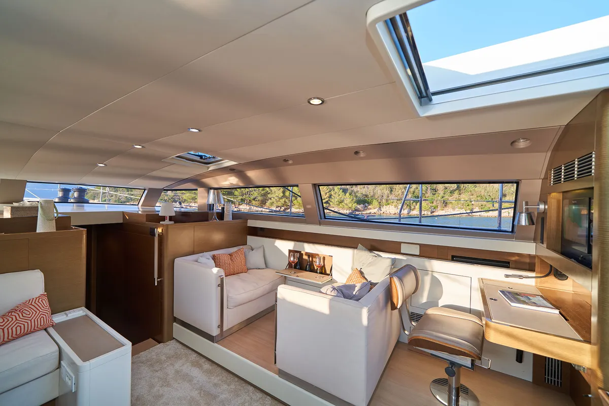 Salon of Aenea, a CNB 76 sailboat at Grad Kaštela, Croatia