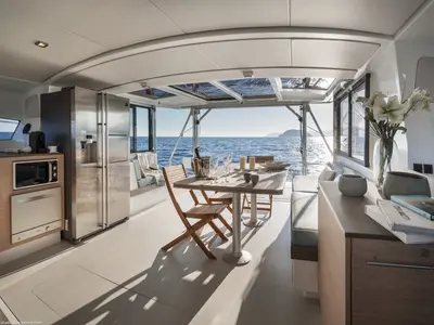 Salon of Linda, a Bali 4.3 catamaran at Plan-d'Aups-Sainte-Baume, France