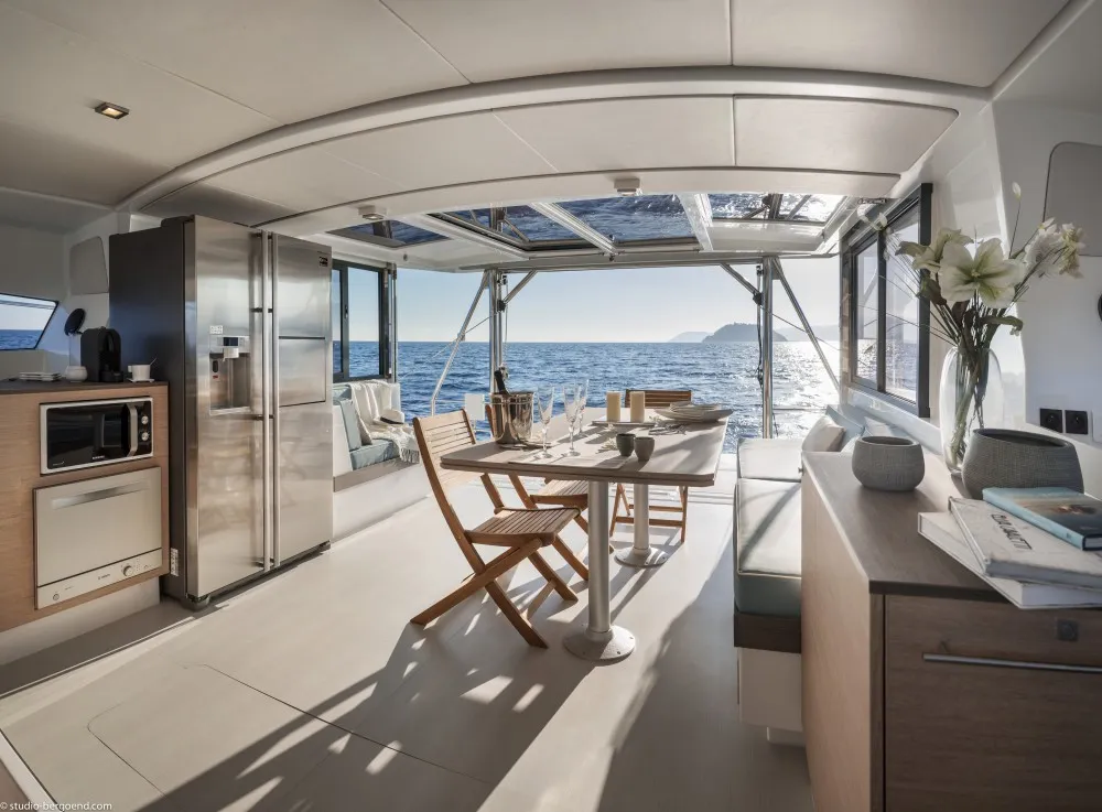 Salon of Linda, a Bali 4.3 catamaran at Plan-d'Aups-Sainte-Baume, France