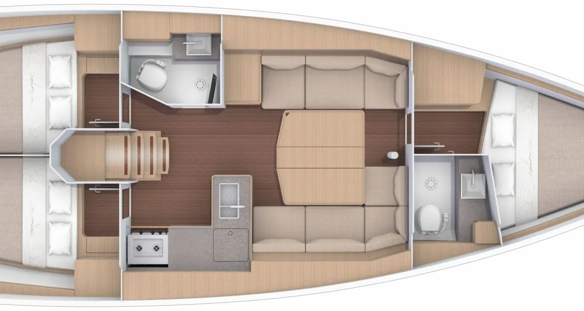 Floor plan of Juleroga3, a Dufour 390 sailboat at Marseille, France