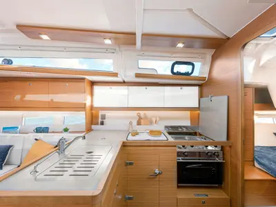 Galley of Juleroga3, a Dufour 390 sailboat at Marseille, France