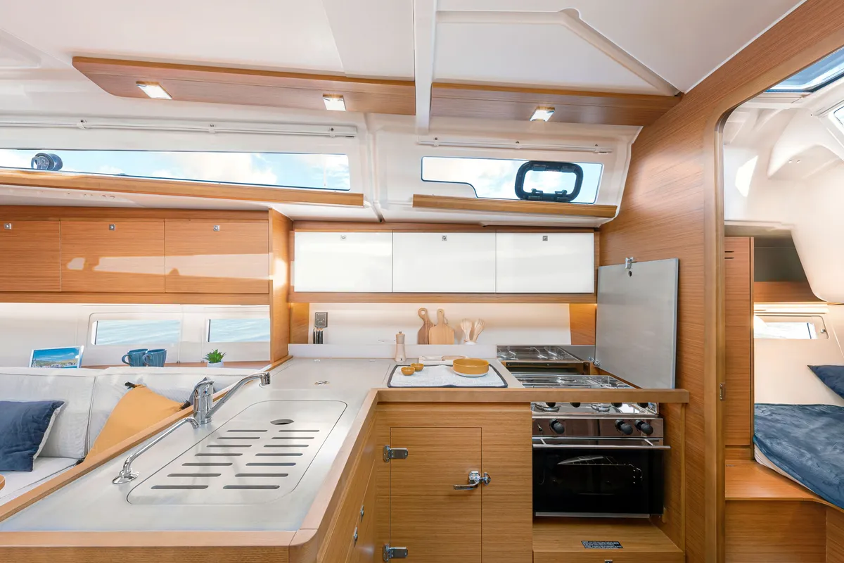 Galley of Juleroga3, a Dufour 390 sailboat at Marseille, France