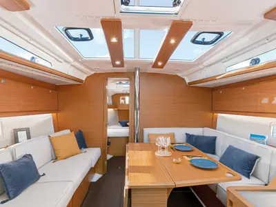 Salon of Juleroga3, a Dufour 390 sailboat at Marseille, France