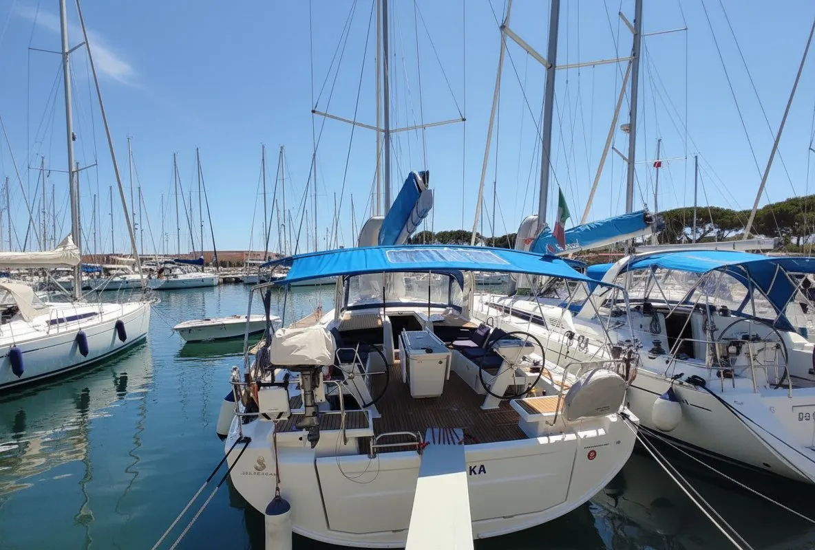 Exterior view of Namaka, a Beneteau Oceanis 46.1 sailboat at Tonnarella, Italy