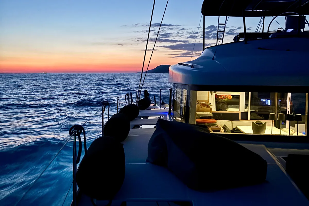 Exterior view of Serenity I, a Lagoon 52F catamaran at Grad Kaštela, Croatia