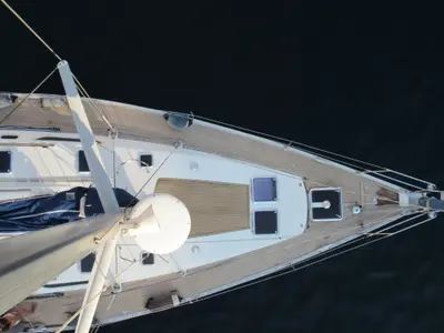 Deck of Ronik, a Jeanneau Sun Odyssey 52.2 sailboat at Lipari, Italy