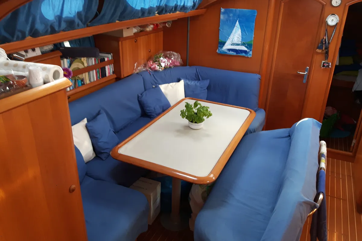 Salon of Ronik, a Jeanneau Sun Odyssey 52.2 sailboat at Lipari, Italy