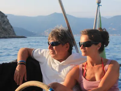 Cockpit of Ronik, a Jeanneau Sun Odyssey 52.2 sailboat at Lipari, Italy