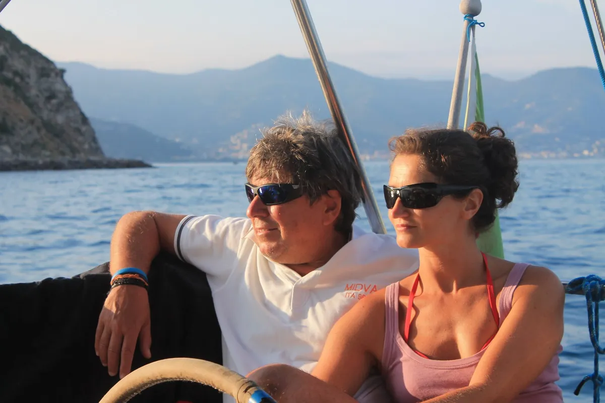 Cockpit of Ronik, a Jeanneau Sun Odyssey 52.2 sailboat at Lipari, Italy