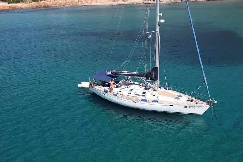 Exterior view of Ronik, a Jeanneau Sun Odyssey 52.2 sailboat at Lipari, Italy