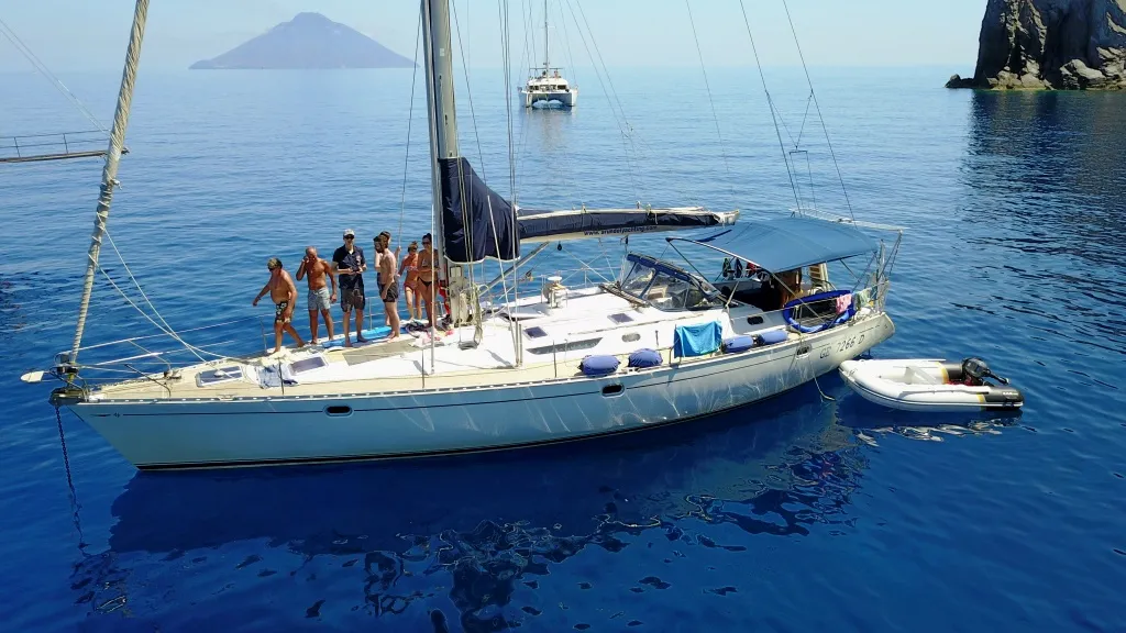 Exterior view of Ronik, a Jeanneau Sun Odyssey 52.2 sailboat at Lipari, Italy