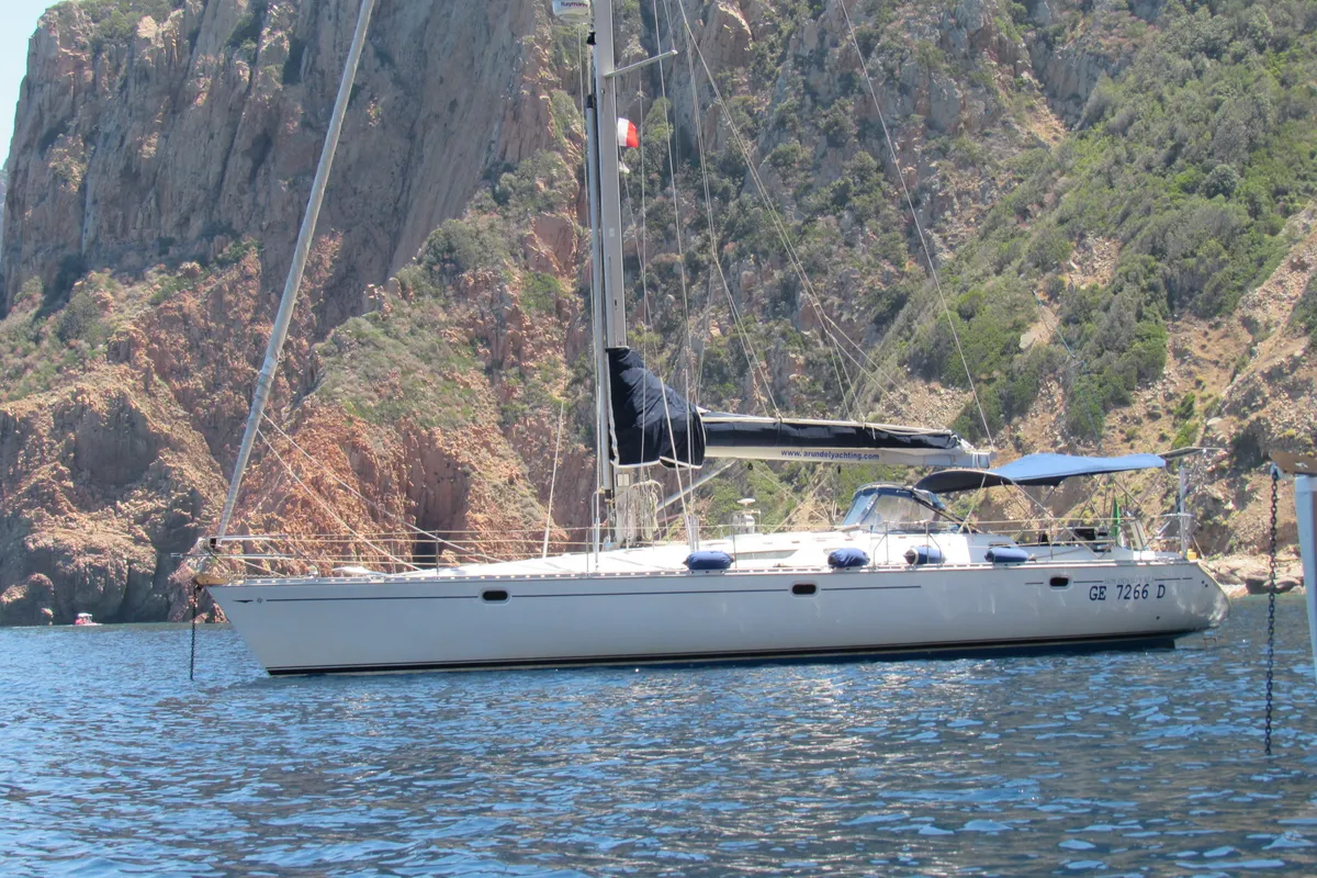 Exterior view of Ronik, a Jeanneau Sun Odyssey 52.2 sailboat at Lipari, Italy