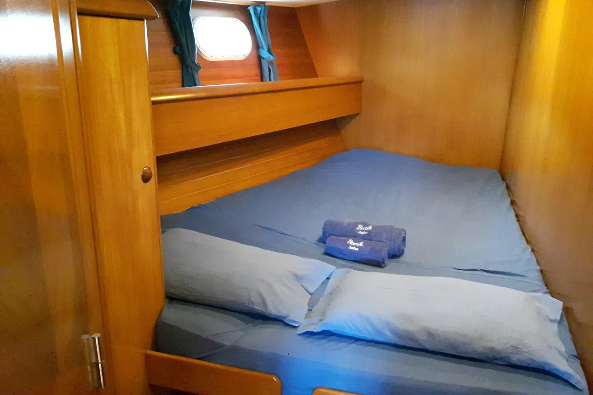 Exterior view of Ronik, a Jeanneau Sun Odyssey 52.2 sailboat at Lipari, Italy
