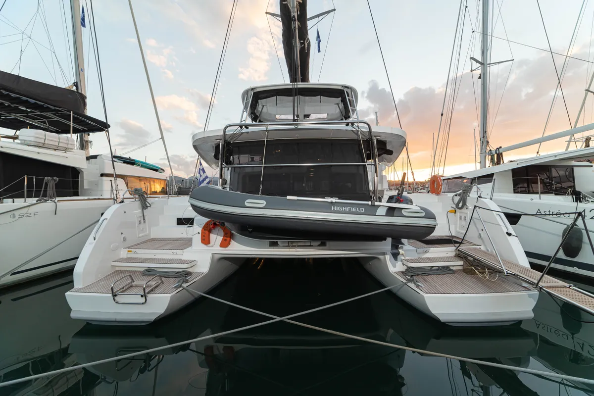Exterior view of Spiritus, a Lagoon 46 catamaran at Municipal Unit of Lefkada, Greece