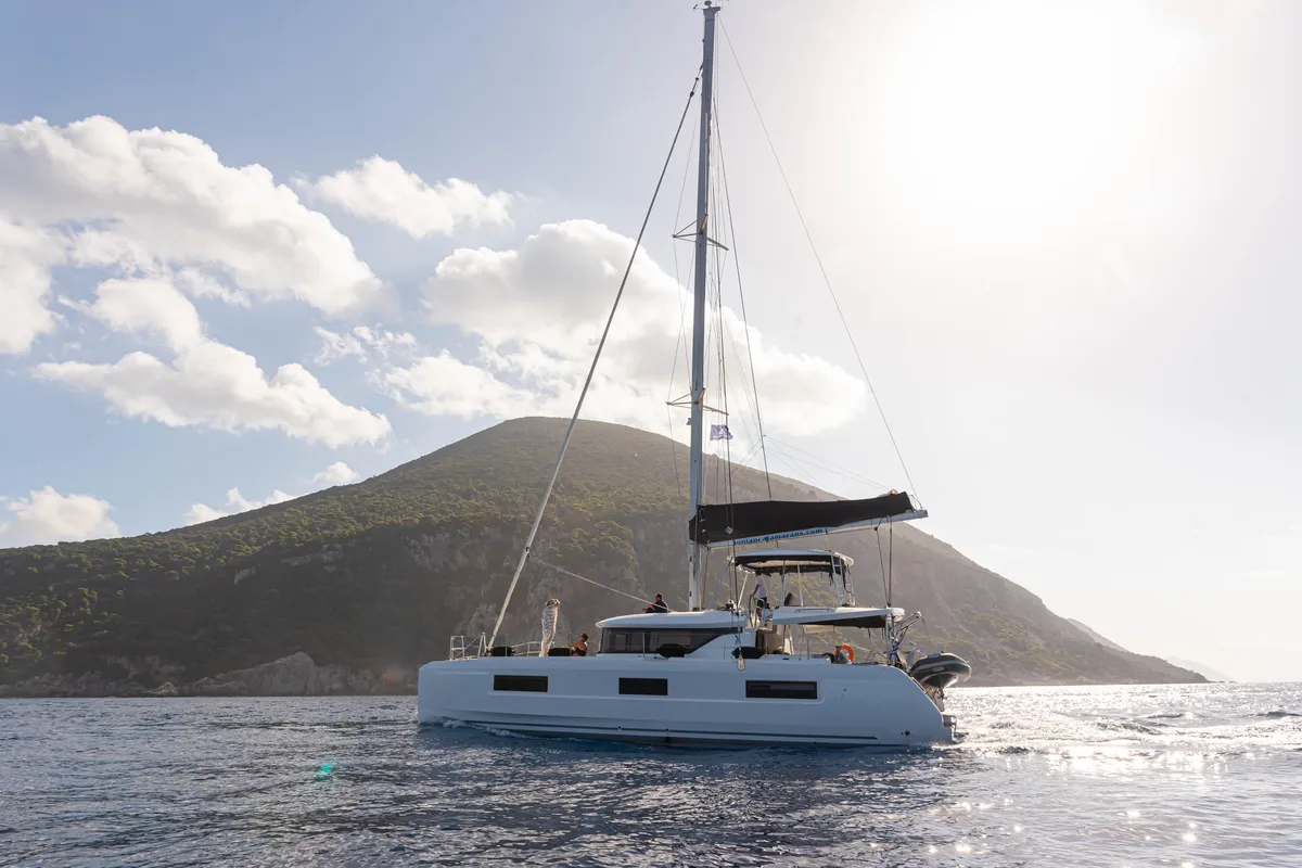 Exterior view of Spiritus, a Lagoon 46 catamaran at Municipal Unit of Lefkada, Greece