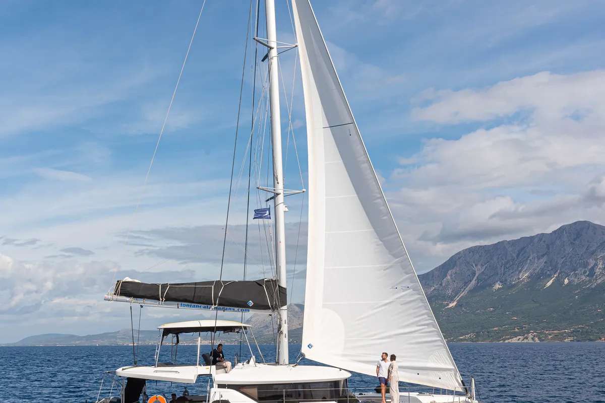 Exterior view of Spiritus, a Lagoon 46 catamaran at Municipal Unit of Lefkada, Greece