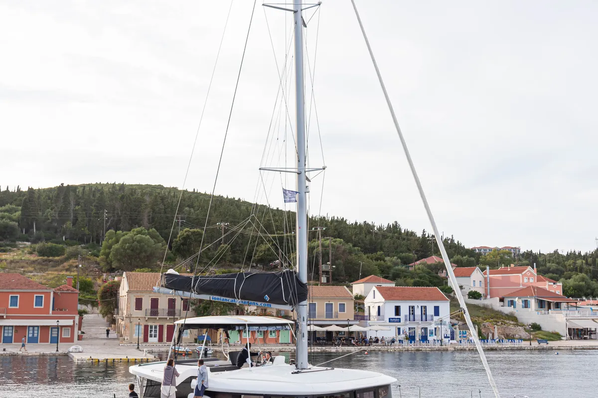 Exterior view of Spiritus, a Lagoon 46 catamaran at Municipal Unit of Lefkada, Greece