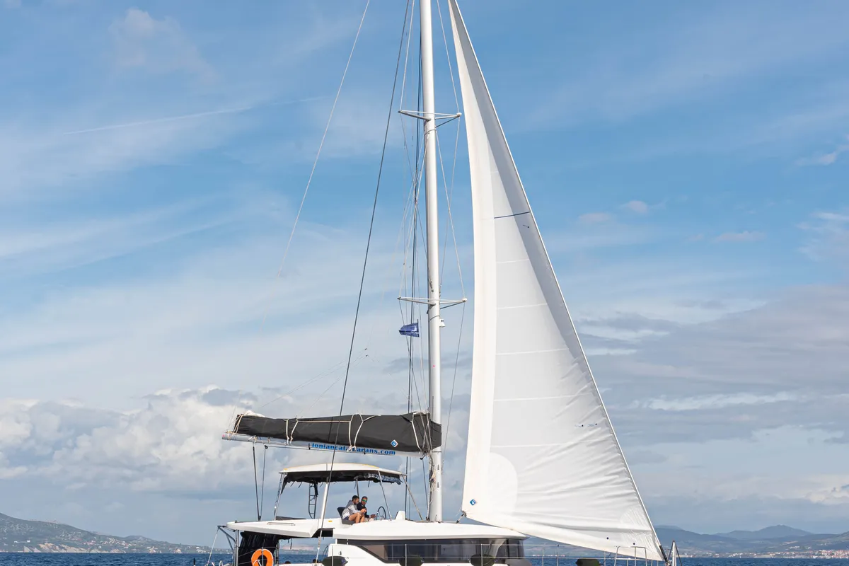 Exterior view of Spiritus, a Lagoon 46 catamaran at Municipal Unit of Lefkada, Greece