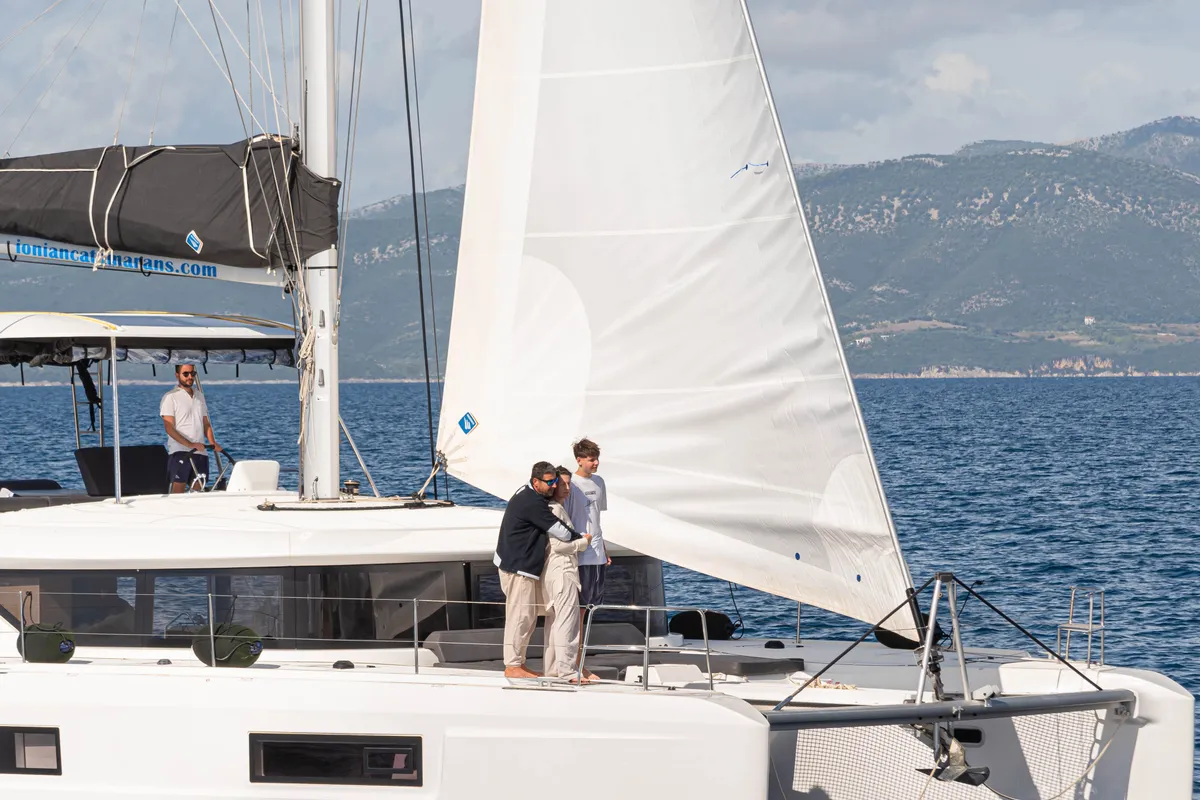 Exterior view of Spiritus, a Lagoon 46 catamaran at Municipal Unit of Lefkada, Greece