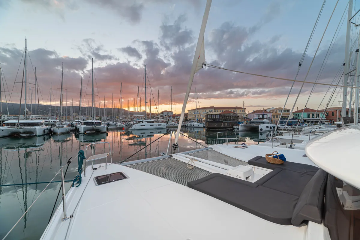 Deck of Spiritus, a Lagoon 46 catamaran at Municipal Unit of Lefkada, Greece