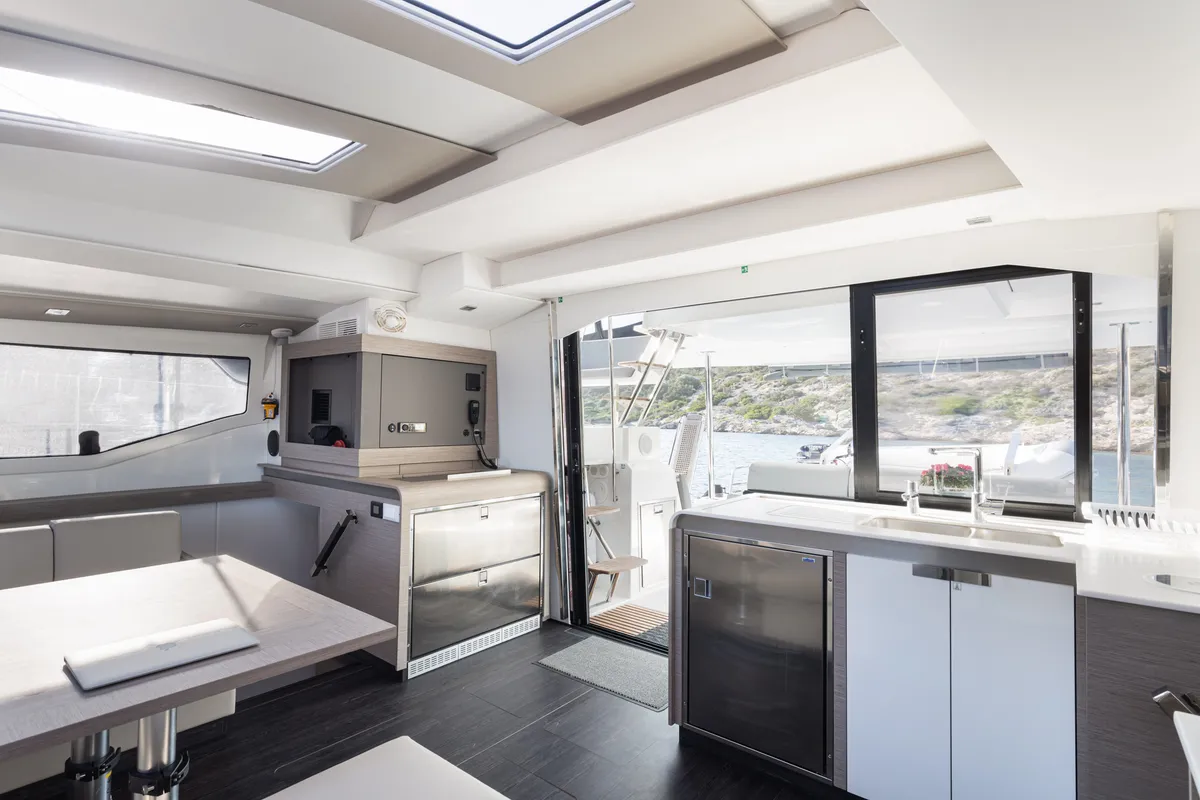 Salon of Jasmine, a Fountaine Pajot Elba 45 catamaran at Athens, Greece