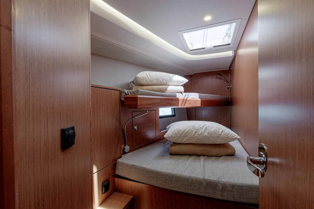 Cabin on Kayleigh, a Bavaria C45 sailboat at Kontokali, Greece