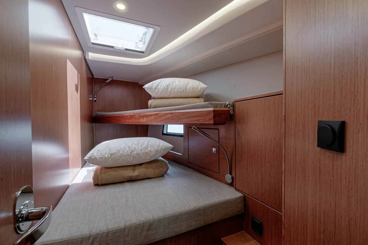 Cabin on Kayleigh, a Bavaria C45 sailboat at Kontokali, Greece