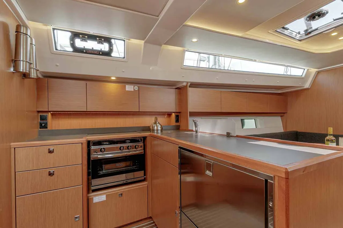 Galley of Kayleigh, a Bavaria C45 sailboat at Kontokali, Greece