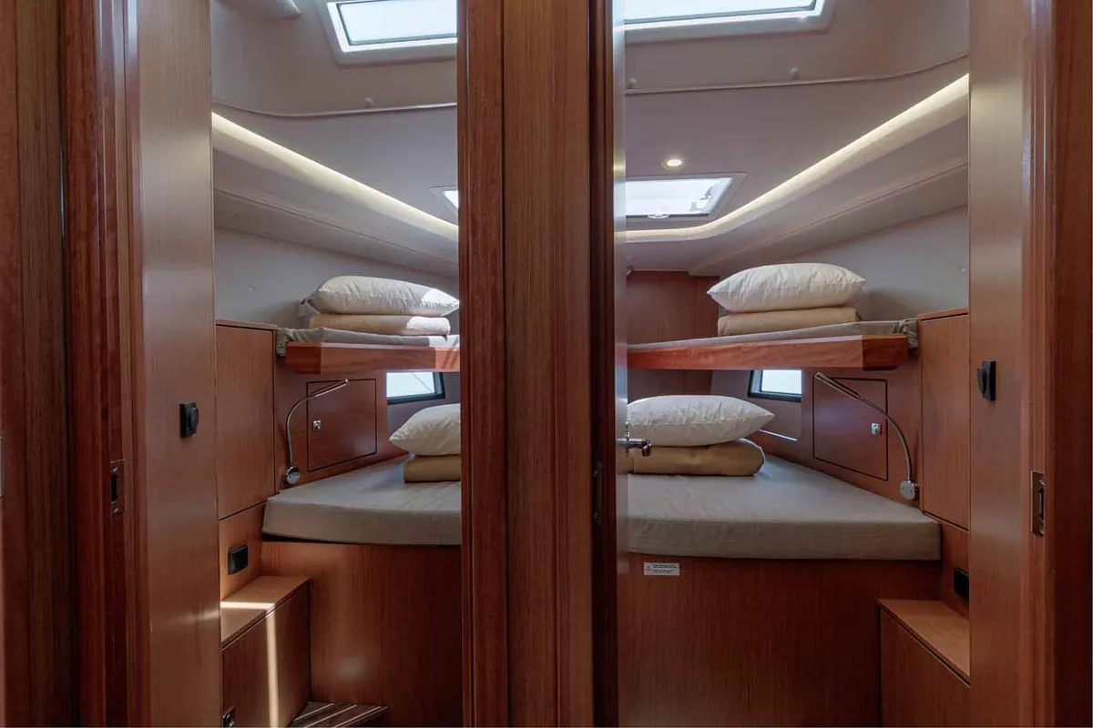 Cabin on Kayleigh, a Bavaria C45 sailboat at Kontokali, Greece