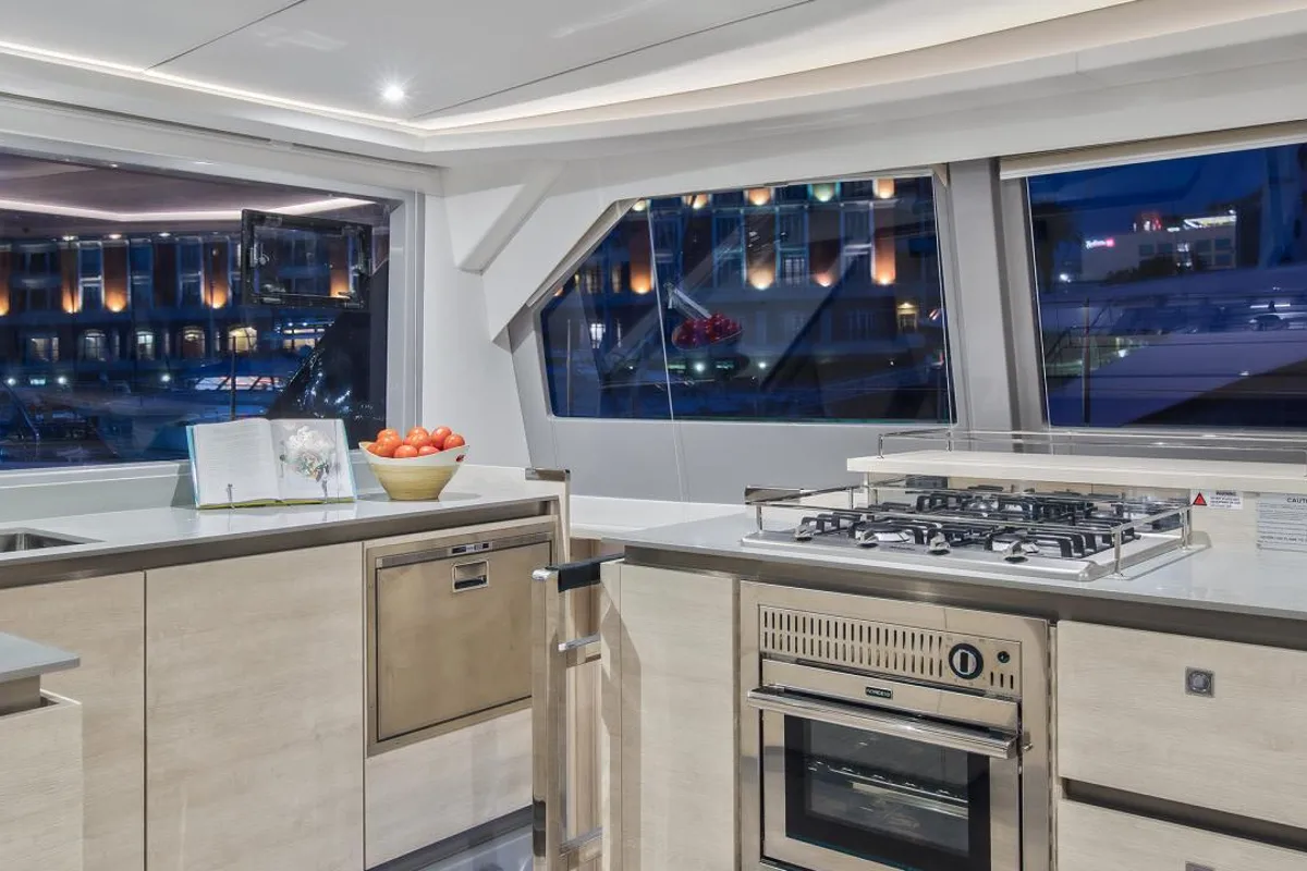 Galley of Moorings 5000-5/4 Club, a Leopard 50 catamaran at Road Town, British Virgin Islands