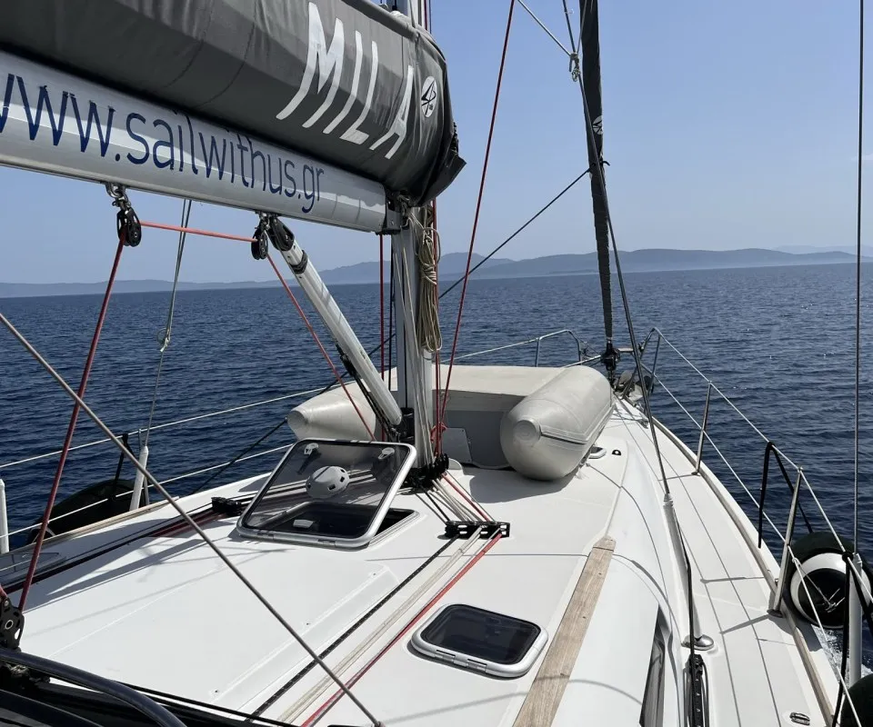 Deck of Mila, a Jeanneau Sun Odyssey 42i sailboat at Volos Municipality, Greece