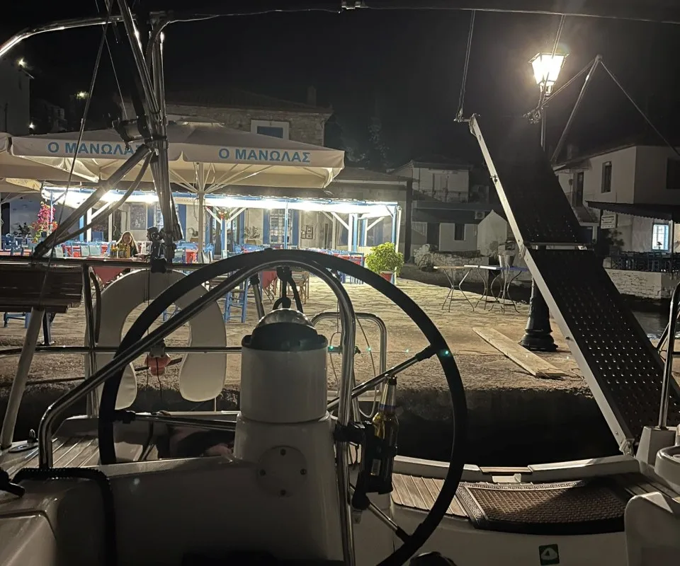 Cockpit of Mila, a Jeanneau Sun Odyssey 42i sailboat at Volos Municipality, Greece